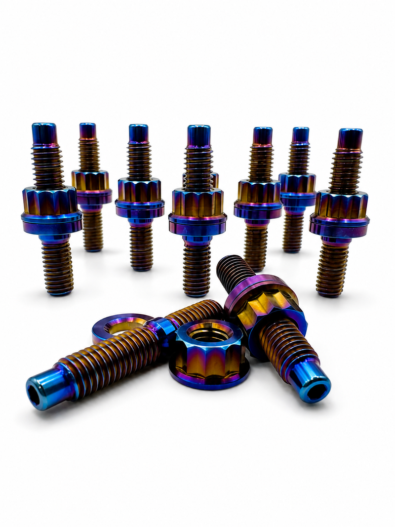 MDP Burnt Titanium Stud Kit – M8 x 1.25 x 45mm with 12-Point Flange Nut